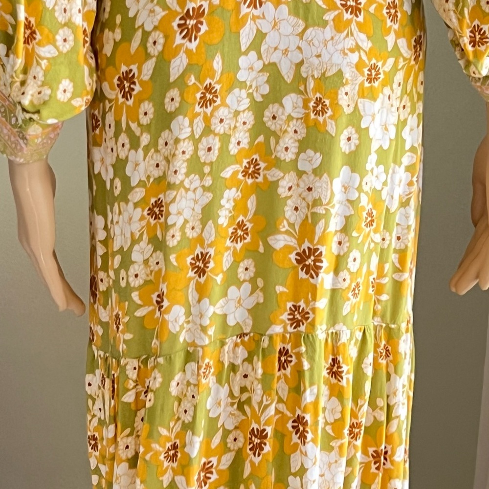 Aakaa Bohemian Floral Yellow Mixed Print Long Flowy Maxi Dress Size Small - Picture 8 of 15